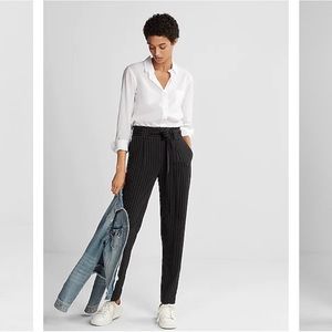 High Waisted Ticking Sash Waist Ankle Pant